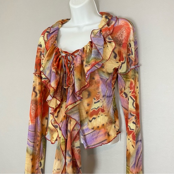 Jaded London Allele Lace Up Top Butterfly Mesh Corset Y2K Ruffle Frill Size 4 - Picture 9 of 17